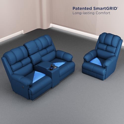 Image of The Sleep Company Fabric Luxe 2+1 Seater Motorised Recliner | Patented Smartgrid Technology | 2+1 Seater Recliner Sofa Set | Cupholders & 25L Storage | Unique Lumbar Design | Usb Charging | Blue