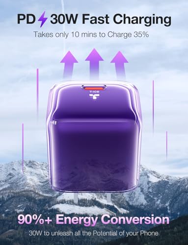 Image of TORRAS Low Temp 30W USB C Charger Block for iPhone 16 Pro Max /15 /14 /13【Heat-Free Ensure Security】【2024 GaN PD3.0 Compact】 Type C Charger Fast Charging for iPhone 16 /15 /Samsung /AirPods 4 /iPad..Purple