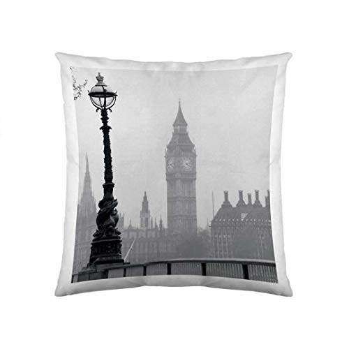 etérea Baumwolle Dekokissen Big Ben Vintage Grau 40x40 cm - Dekorativer Kissenbezug ohne Füllkissen - Oekotex Standard Kissenhülle für Sofa Wohnzimmer Schlafzimmer mit Reißverschluß