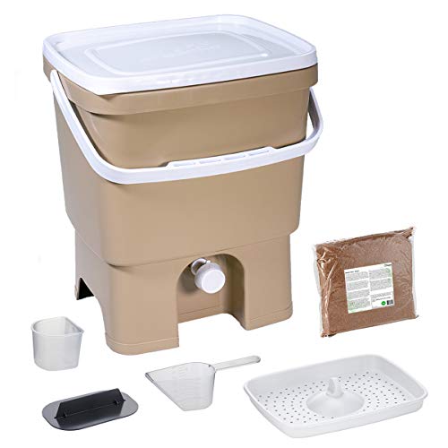 skaza Exceeding Expectations. Bokashi Organko (16 L) Composteur pour Jardin et Cuisine en Plastique Recyclé | Kit de démarrage avec Activateur de Fermentation Bokashi Organko 1 kg (Cappuccino-Blanc)