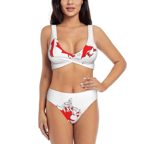 Maillot de bain ventre plat 2 pièces pour femme motif drapeau canadien