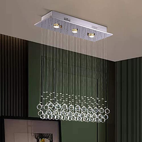 Image of CRYSTA WORLD Raindrop K9 Crystal Modern Chandelier for Living Room /Bedroom /Hall, (Rectagular, L22 /W5 /H18)