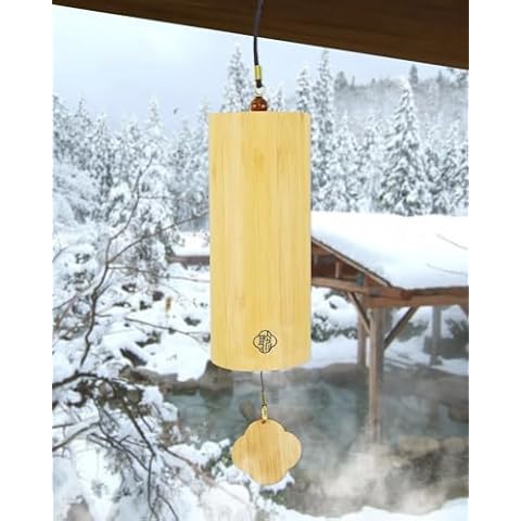 Bamboo Wind Chimes Japanese Wind Chimes for Sound Healing Meditation and Calming Emotions Classic Home Decoration Good Gift for Family Friends (Fm Chord) with Gift Box Wooden Wind Chimes Cover