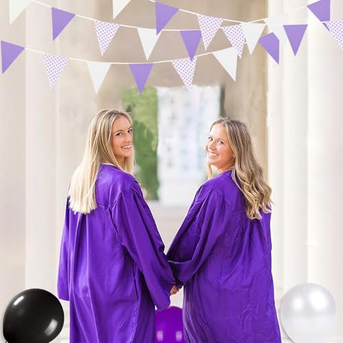 Image of Zwiebeco 39Ft Purple White Dot Fabric Bunting Banner Triangle Flags Hanging Cotton Garland Pennant for Wedding Birthday Tea Party Nursery Home Outdoor Garden Decorations