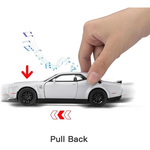 Image of 1:24 Scale Dodge Challenger Toy Car Hellcat Collection Diecast Metal Toy Model Car for Kids Pull Back Openable Door Light Sound