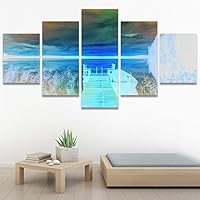 SIGNWIN 5 Panel Canvas Wall Art Modern Art Coastal Colorful Multicolor Photography Romantics Sunset for Home Decorations Ready to Hang - 60
