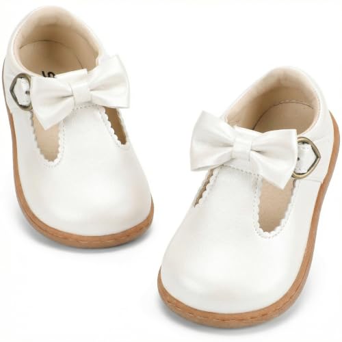 Toddler Girls Dress Shoes Mary Jane Flats Wedding Flower White Toddler 7