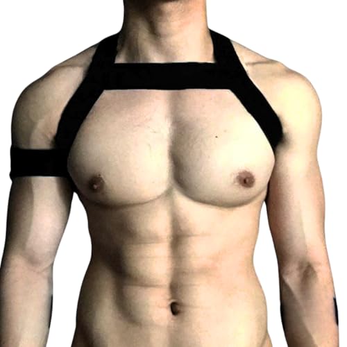 Men's Body Chest Harness Men's Shoulder Strap Chest Harness Harness Body Bandage Underwear Elastic Shoulder Muscle Bands with Bracelet Clubwear