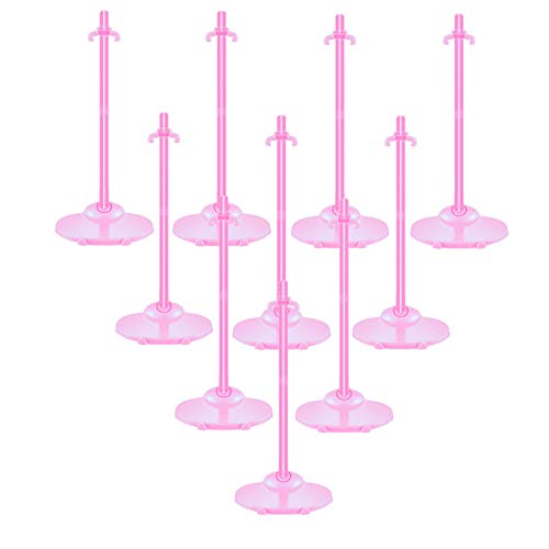 Image of 10 Pcs Doll Display Holders - Mini Stand for 11-13 Inch Dolls & Action Figures - Pink