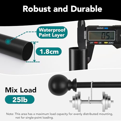 image for Deconovo Heavy-Duty Black Round Curtain Rod, Adjustable 48-84 Inch Dec