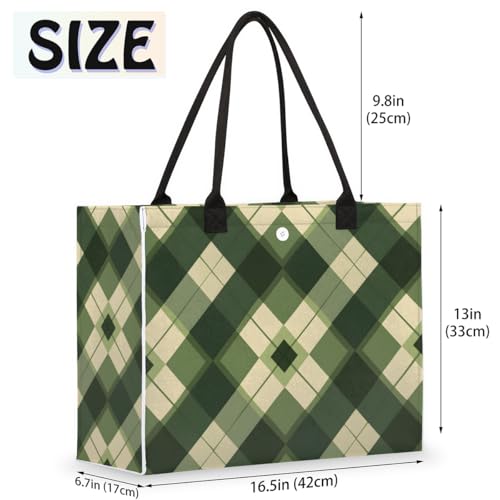 Green Art Plaid Tote Bag for Women Large Beach Bag Reusable Tote Bags for Work Travel Beach Shopping2