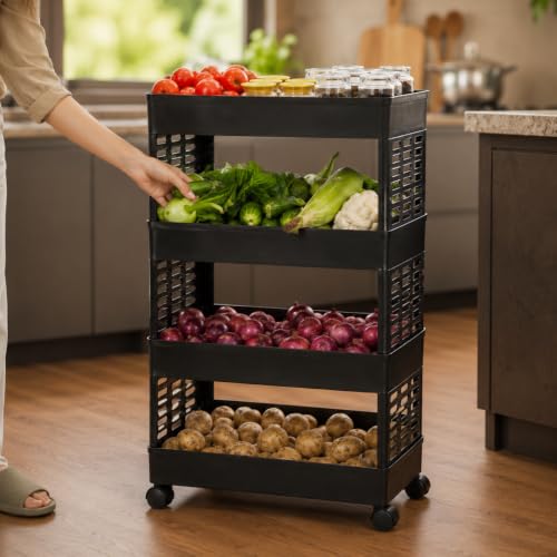 Image of HomeWiz Kitchen Rack 4- Layer | Lifetime Usage Heavy Duty Plastic Trolley | Kitchen Storage Cart | Onion Potato Rack For Kitchen | Multipurpose Storage Rack for Fruits & Vegetables | Rust-Free Forever