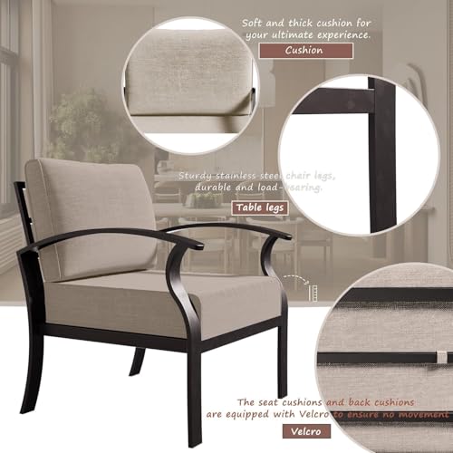 Image of Aluminum Patio Furniture Set with Fire Pit Table, 7 Seats Outdoor Patio Conversation Sets with Swivel Chair Modern Metal Sectional Sofa with Upgrade Cushions for Patio, Backyard - Sand