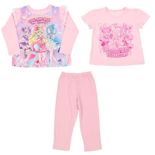 [Airin] パジャマセット バンダイ キミとアイドルプリキュア♪ 光る！2TOPSニットパジャマ A柄 (100cm/110cm/120/130) ガールズ (ピンク/ラベンダー) 572 ピンクのサムネイル