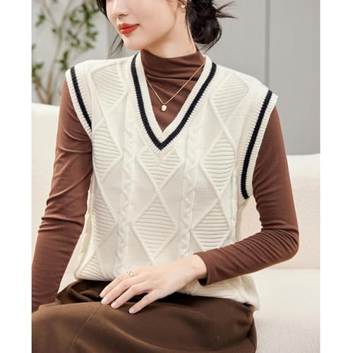 Image of Blostirno Women's V Neck Sweaters Vest Trendy Cable Ribbed Sleeveless Knit Striped Pullover Sweaters Tops