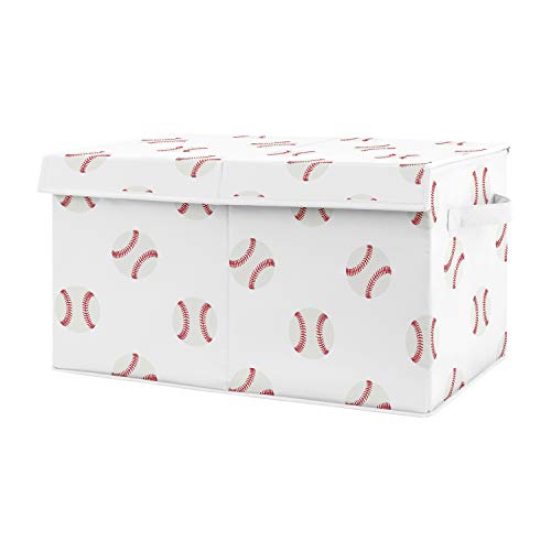Sweet Jojo Designs Red and White Sports Boy Baby Nursery or Kids Room Small Fabric Toy Bin Storage Box Chest for Baseball Patch Collection