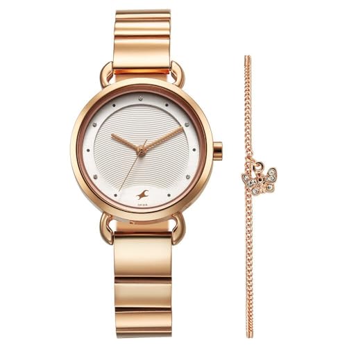 Image of Fastrack Pulse Quartz Analog White Dial Rose Gold Stainless Steel Strap Watch for Girls - NT6221WM02F