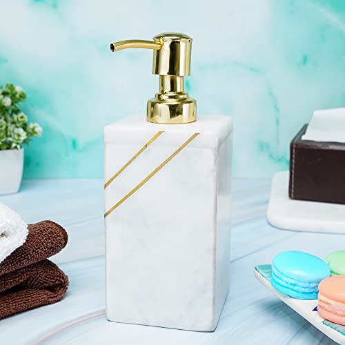 Crocon White Marble Soap Dispenser For Bathroom Kitchen Countertop Lotion Liquid Dispenser Refillable Soap Bottle Hand Soap Dispenser For Liquid Soap Lotions And Shampoo, Size:- 2.7X2.7X7 Inch #TOP6
