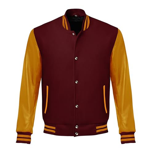 Image of Red And Black Letterman Jacket Men - Mens Black Varsity Letterman High School Baseball Bomber Jacket
