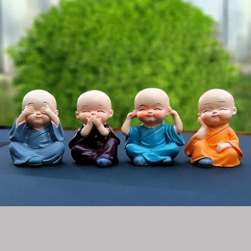 Buddha Monk Statue Set of 4 – Colorful Little Baby Monk Showpiece...