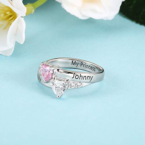 Lovejewelry Personalized Sterling Silver Mothers Ring Engagement Promise Ring For Her with 2 Heart Simulated Birthstones 2 Names Gifts for Mom Grandma4