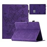 Dteck Universal Case for 7 Inch Android Tablet/Samsung Galaxy Tab E/3/4/A 7.0 Inch/Fire 7 Tablet/Kindle Oasis 7' /Paperwhite 6.8' - Cute Butterfly Leather Folio Case with Stand/Card Slots (Purple)