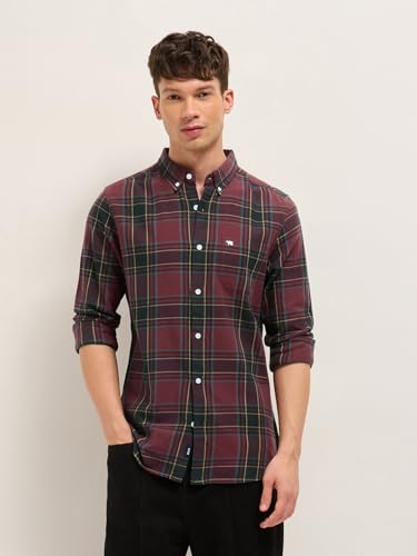 Image of THE BEAR HOUSE Men's Checked Slim Fit Shirt (FFD-EMILO-MR Maroon
