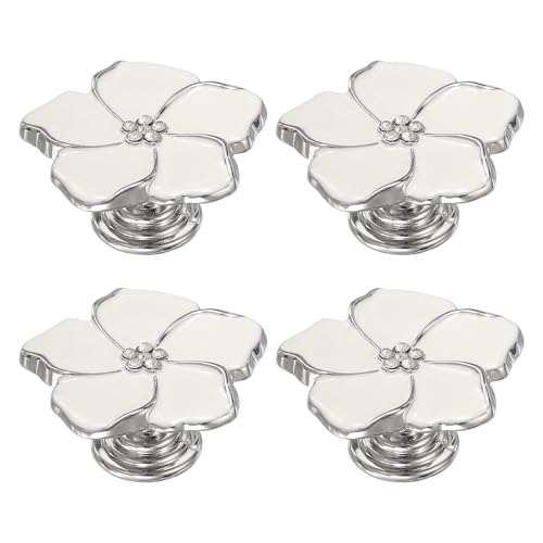 sourcing map Lot de 4 boutons de tiroir en métal avec strass en forme de pétales de fleur pour placard, placard, porte de placard, meubles décoratifs,...