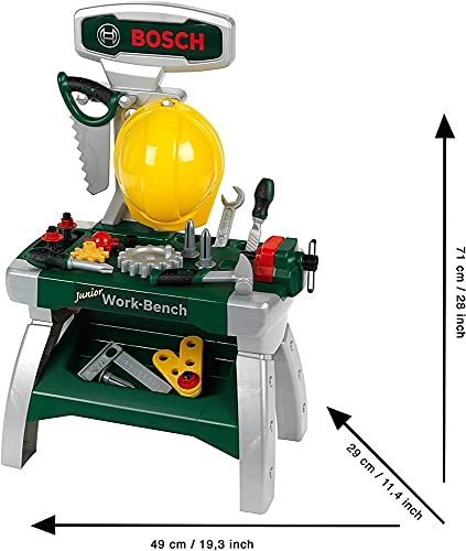 Theo Klein 8612 Bosch Werkbank Junior 2+ | Inkl. Helm, Schraubstock, Werkzeugen, Latten, Nägel, Schrauben und Muttern | Maße: 49 cm x 29 cm x 71 cm | Spielzeug für Kinder ab 2 Jahren