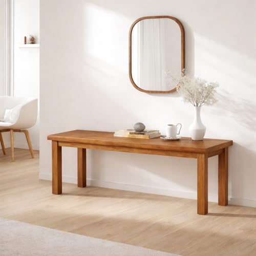 Image of Wooden 3 Seater Bench for Living Room | 3 Seater Dining for Dining Table | Adjustable Bench for Study | Sheesham Wooden for Drawing Room (Brown 4Legs, 120 * 35 * 45* Cm)