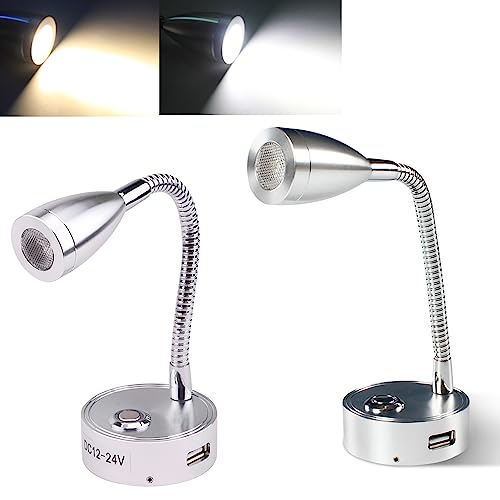 Luces de lectura 12V 24V regulables para caravanas y camiones con puerto USB pack de 2