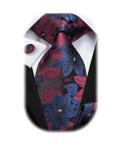 Image of Dubulle Mens Paisley Striped Tie Woven Necktie for Men and Handkerchief Cufflinks Set Wedding Formal Business