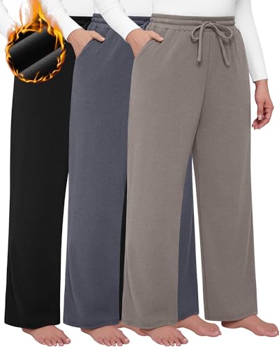 La Mejor Selección de Ropa de Deportes de invierno los preferidos por los clientes. 50 Locoowai - Paquete de 3 pantalones deportivos para mujer, de talla grande, forro polar, pierna ancha, con bolsillo, cintura alta, cordón y cordón para yoga, Negro, Gris Oscuro,...