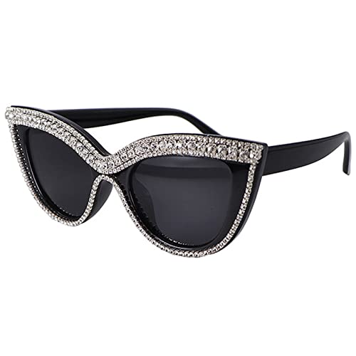 Fashion Womens Rhinestone Sunglasses Retro Black Cat Eye Sunglasses Crystal Sparkle For Women with UV protection