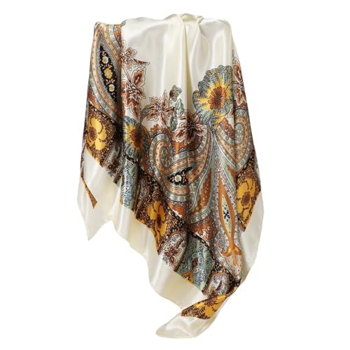 Women Fashion Head Cove, Long Silk Scarf Summer Lightweight Satin Shawl Outdoor Floral Large Wrap