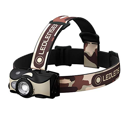 Ledlenser, MH8 Lightweight Rechargeable Headlamp with Removable Headstrap, High Power LED, 600 Lumens, Backpacking, Hiking, Camping, Camo