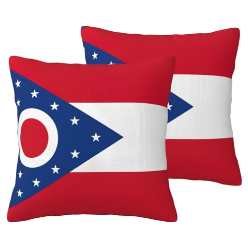 Fundas para cojines decorativos de sofá juego de 2 con estampado de bandera de Ohio 2