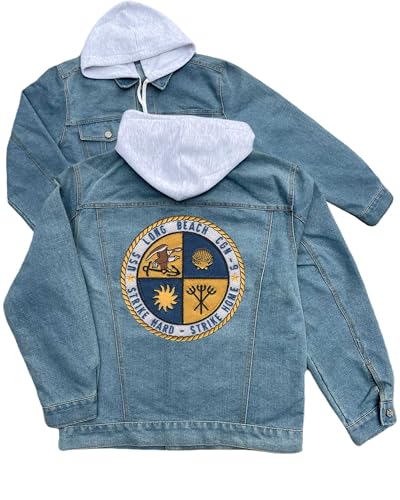 uss long beach cgn 9 embroidered patch hood jean jacket Blue