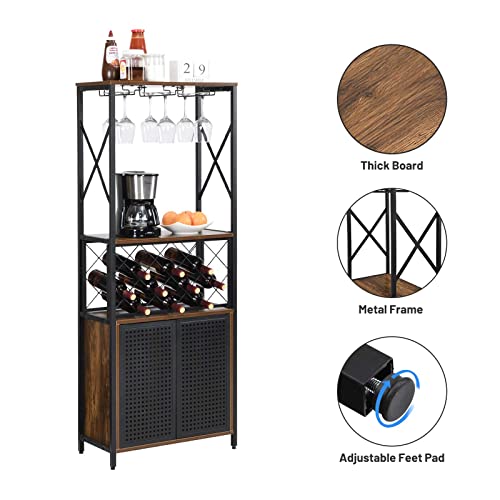 Oiog Wine Bar Cabinet Furniture, Freestanding Wine Bakers Rack With Glass Holder And Storage Cabinet, Multifunctional Liquor Cabinet For Kitchen And Dining Room (Vintage Brown) #TOP5