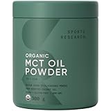 Sports Research Organic MCT Oil Powder - Keto & Vegan MCTs C8, C10 from Coconuts - Fatty Acid Brain & Body Fuel*, Non-GMO & Gluten Free - Unflavored, Perfect in Coffee, Tea & Protein Shakes - 10.6 oz