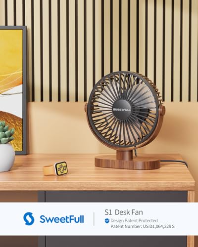SWEETFULL 6.5 Inch USB Small Desk Fan, 3 Speeds Quiet Portable Desktop Table Fan, 360° Adjustment Personal Mini Fan for Home Office Car Outdoor Travel (Black wood grain) - Image 3