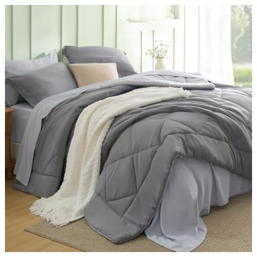 Bedsure Queen Comforter Set - 7 Pieces Reversible Comforters Queen Size Bed Set Bed in a Bag with Comforter, Sheets, Pillowcases & Shams, Grey Bedding Sets