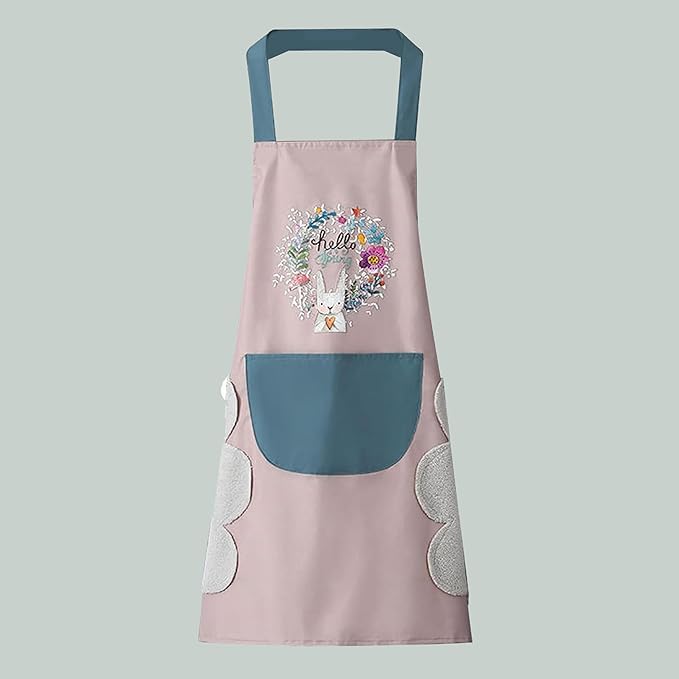 Image of Apron For Kitchen Cotton Kitchen Apron Set with Front Pocket Floral Bunny Design, Cooking Printed Apron For Women [ 1-pcs ]