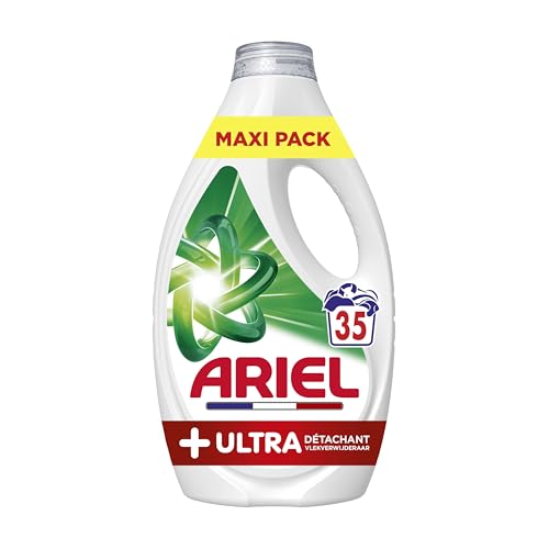 Ariel +Ultra Détachant Lessive Liquide, 35 Lavages, Élimine Même les Tâches Incrustées Depuis 7 Jours, Impeccable Même à Froid, Fabriqué en France