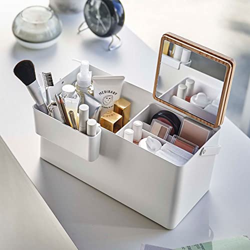 YAMAZAKI 5453 TOWER Makeup Box, white, Steel/Wood/Mirror/ABS Resin, Minimalist, 31 x 15 x 15.7 cm - Image 4