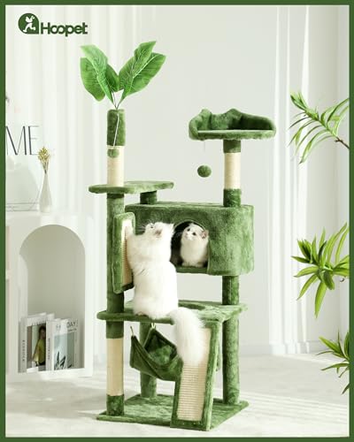 Hoopet 63IN Cat Tree Tower for Indoor Cats Large Adult, Cat Scratching Posts Featuring with Scratching Boards, Wide Plush Perch and Interactive Dangling Balls Ideal for Multi-Cat Households