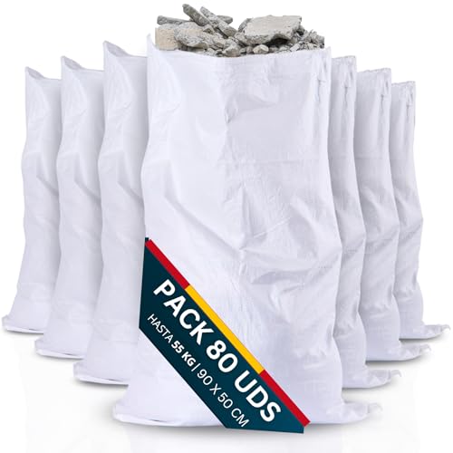 PACK 80 Sacos Para Escombros [50x90cm] RESISTENTES 55kg, Saco Rafia Reutilizables, Saco de Escombros, ideales Hoja, Arena, Tierra, Bolsas para Jardin y Transporte de Materiales