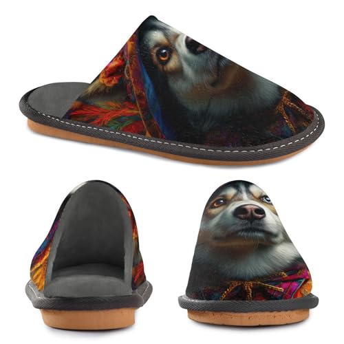 Slippers for Women Dog with Colorful Floral Pattern Soft Fuzzy Women's Slippers Indoor and Outdoor Shoes2