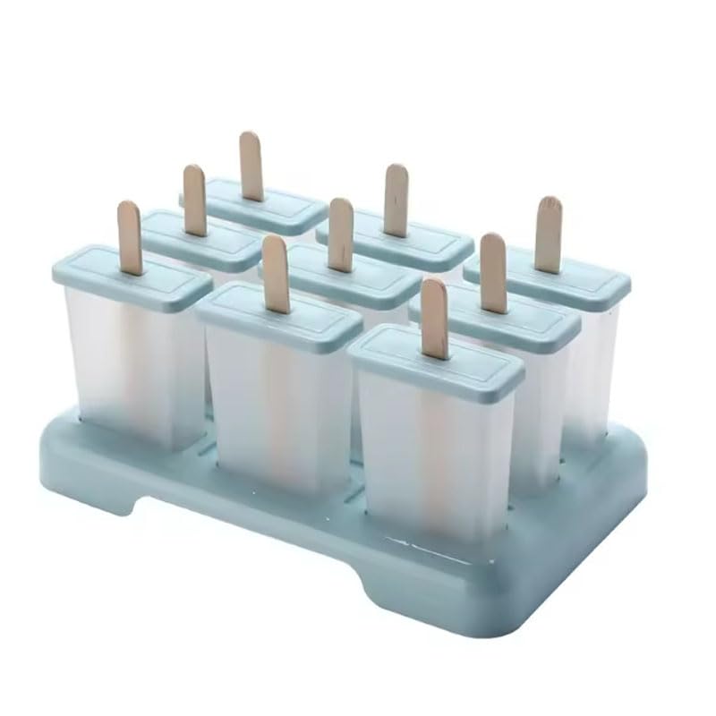 Ice Lolly Cream Maker Mold Tray DIY Popsicle Mould Yogurt Icebox with Sticks (Blue)