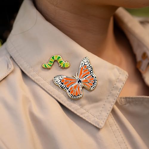 Image of Monarch Butterfly Pin - Gold Butterfly Jewelry Gift, Nature-Inspired Collectible Monarch Lapel Pin Gift for Her, Orange Butterfly Enamel Pin, Insect Pin